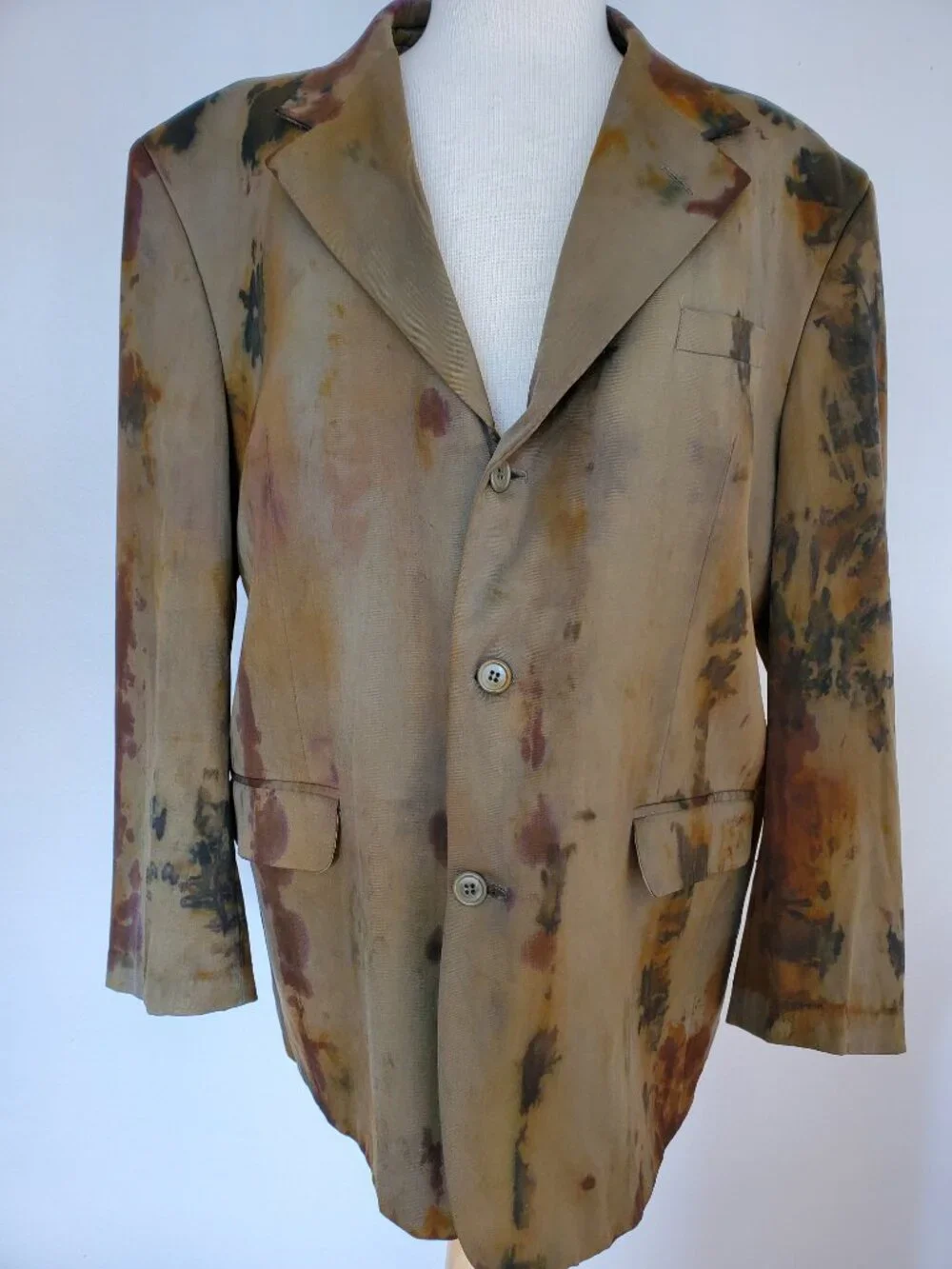 Army Blazer tie dyed brown tan khaki green beige wool camo cowboy safari 48 2X